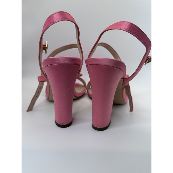 Nina Women's Pink Satin Bow Heels Slingback Open Toe Block Heel - Picture 2 of 8